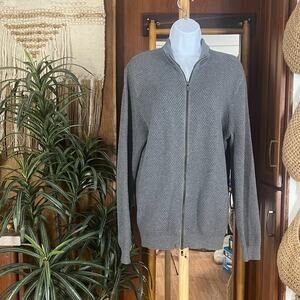 Massimo Dutti Gray Cashmere Cotton Zip Sweater XL Designer Textured Knit Jacket